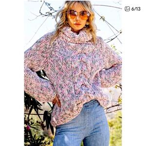 POL Handmade Pink & Gray Cowl Neck Sweater